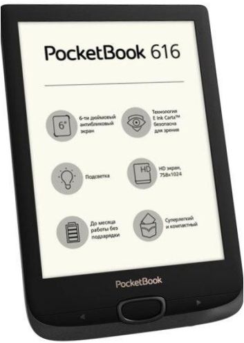 6" PocketBook 616 8 GB eBook - cechy konstrukcyjne: wbudowane podświetlenie, przyciski typu flip