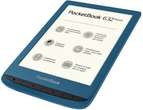 6" PocketBook 632 Aqua 16 GB e-book - formaty książek i dokumentów: CHM, DJVU, DOC, DOCX, EPub, FB2, HTML, MOBI, PDF, PRC, RTF, TXT