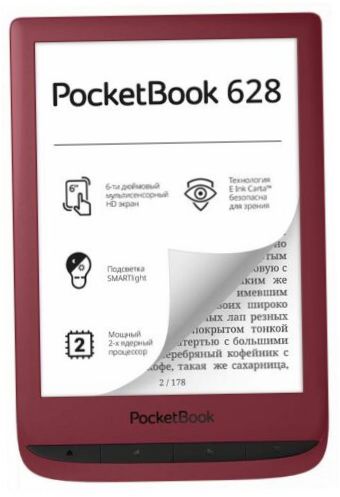 6" PocketBook 628 8 GB - wymiary: 108x161x8 mm, waga: 155 gr